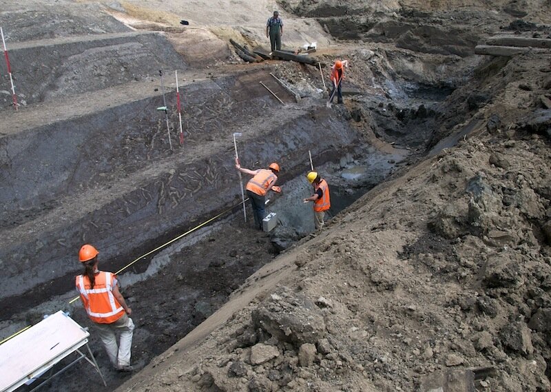 Hier heel duidelijk de fasering en de constructiewijze van de verschillende dijkdelen